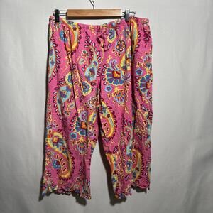 Nick & Nora Pink Paisley Floral Wild Pajama Pants Capris Crop Cotton Boho XL PJs